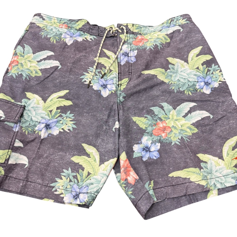 Tommy Bahama Relax Board Shorts Mens XXL Gray Tropical Floral Cargo Swim Trunks